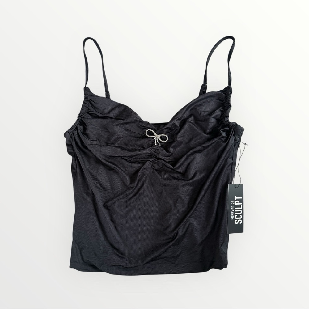 Forever 21 Women's Contour Sculpt Bow Cami Tank Blouse Cropped Fit Size XL NWT